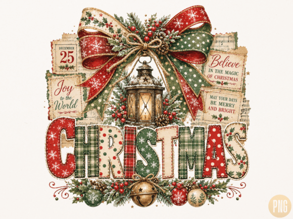 Download Merry Christmas Vintage Patchwork PNG - Merry Collection