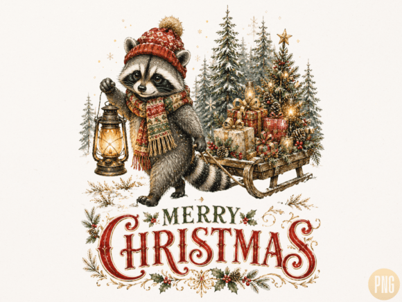 Download Merry Christmas Cozy Raccoon PNG - Merry Collection